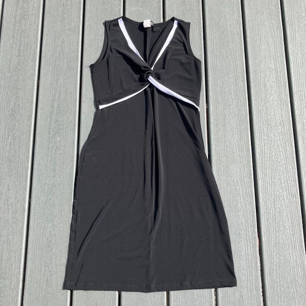 Vintage 90s black and white twist bust dress, knee length, B. Moss classic core